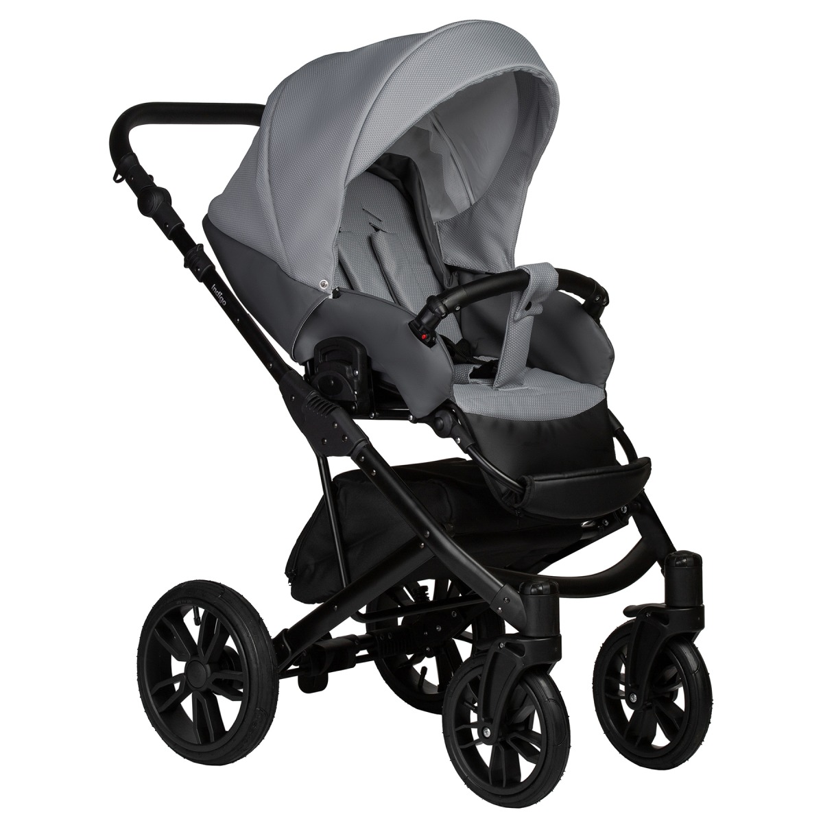 Коляска 2 в 1 Indigo Mio S, 04 (Темно-серая кожа + Светло-серый)