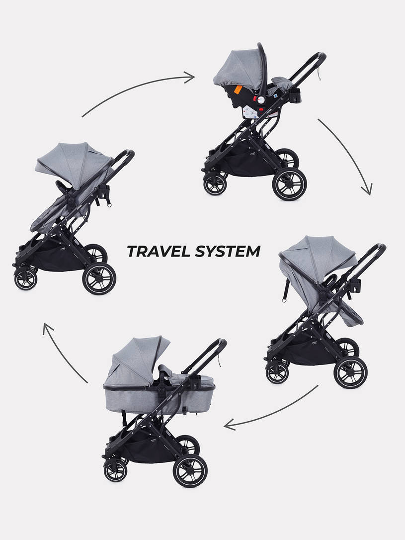 Коляска-трансформер 3 в 1 Mowbaby Jasper Grey