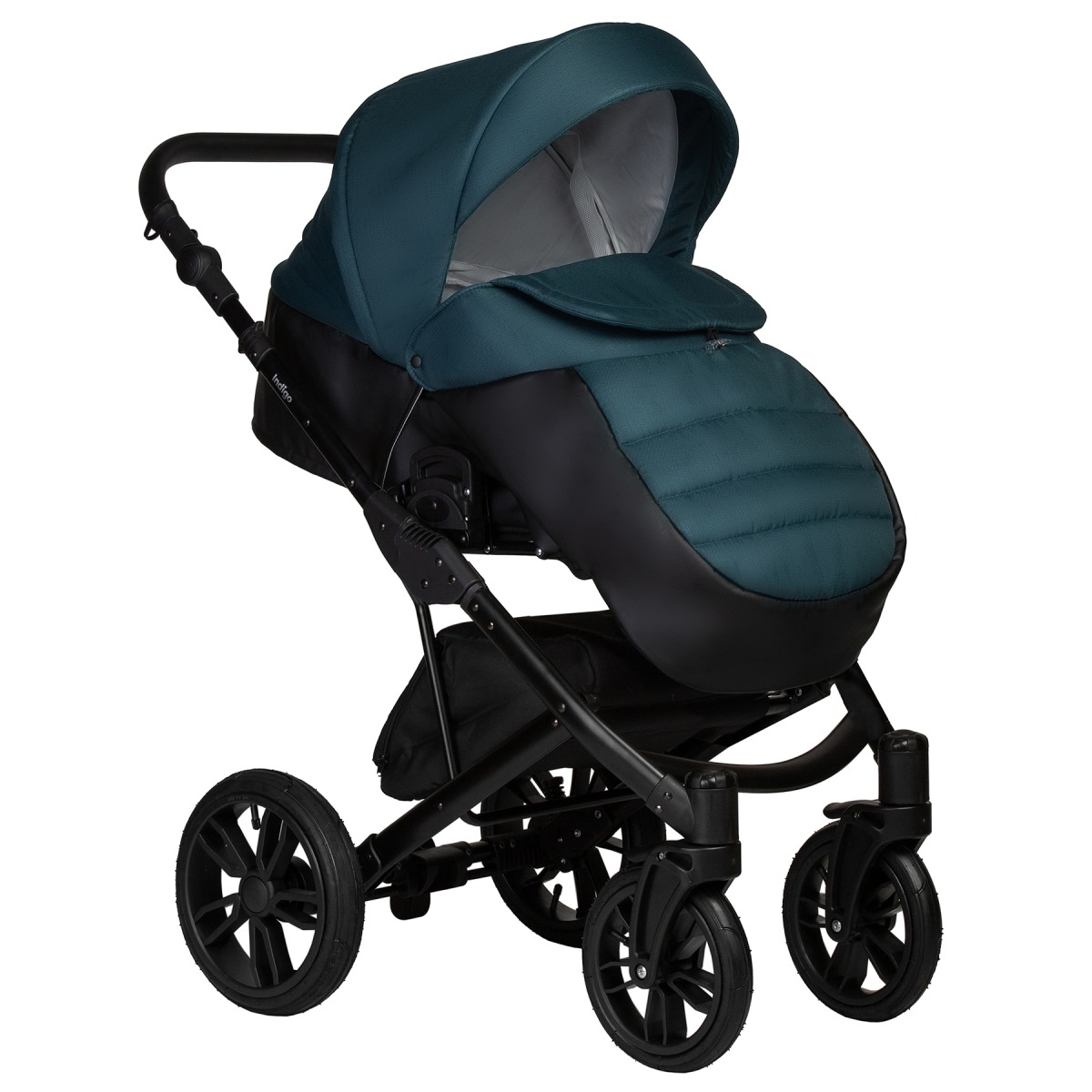 Коляска 2 в 1 Indigo Mio S, 06 (Черная кожа + Изумрудный)