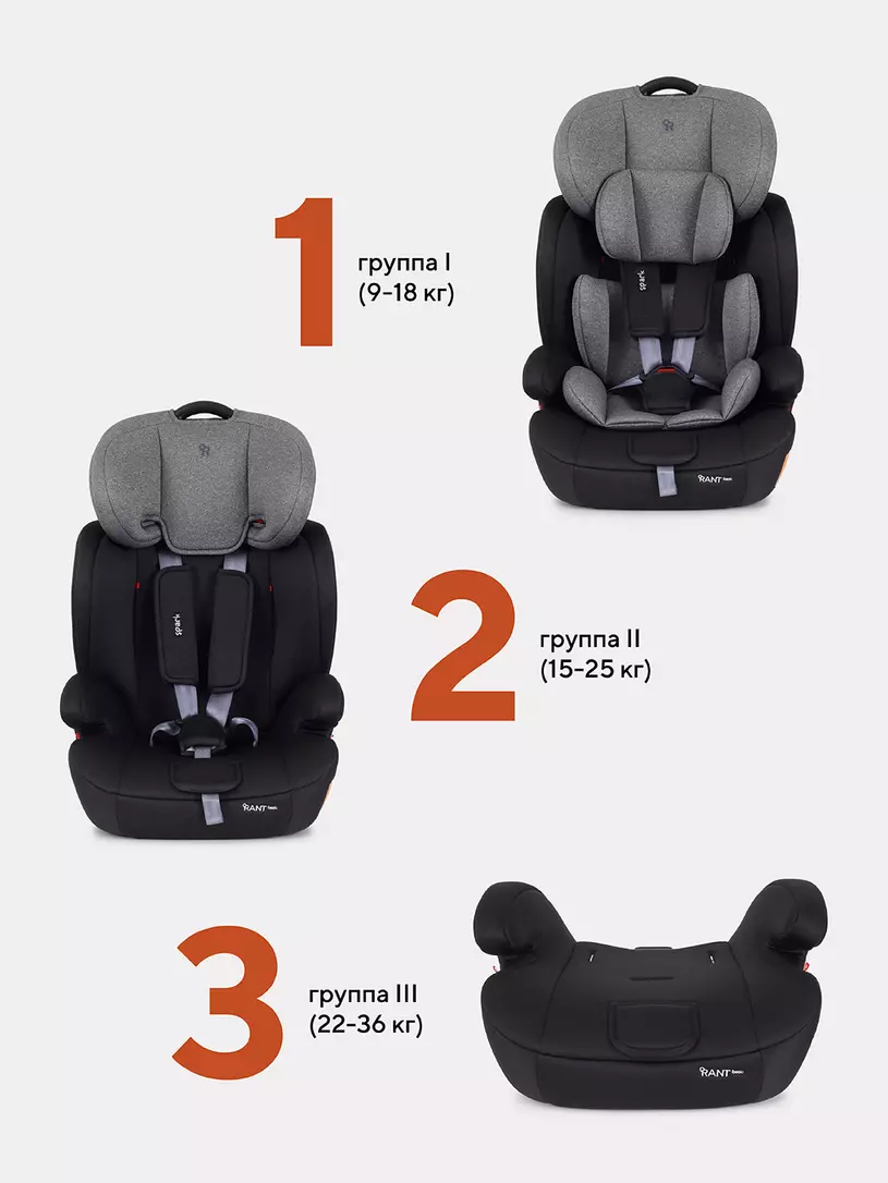Автокресло Rant Basic Spark 1/2/3 (9-36 кг) Grey