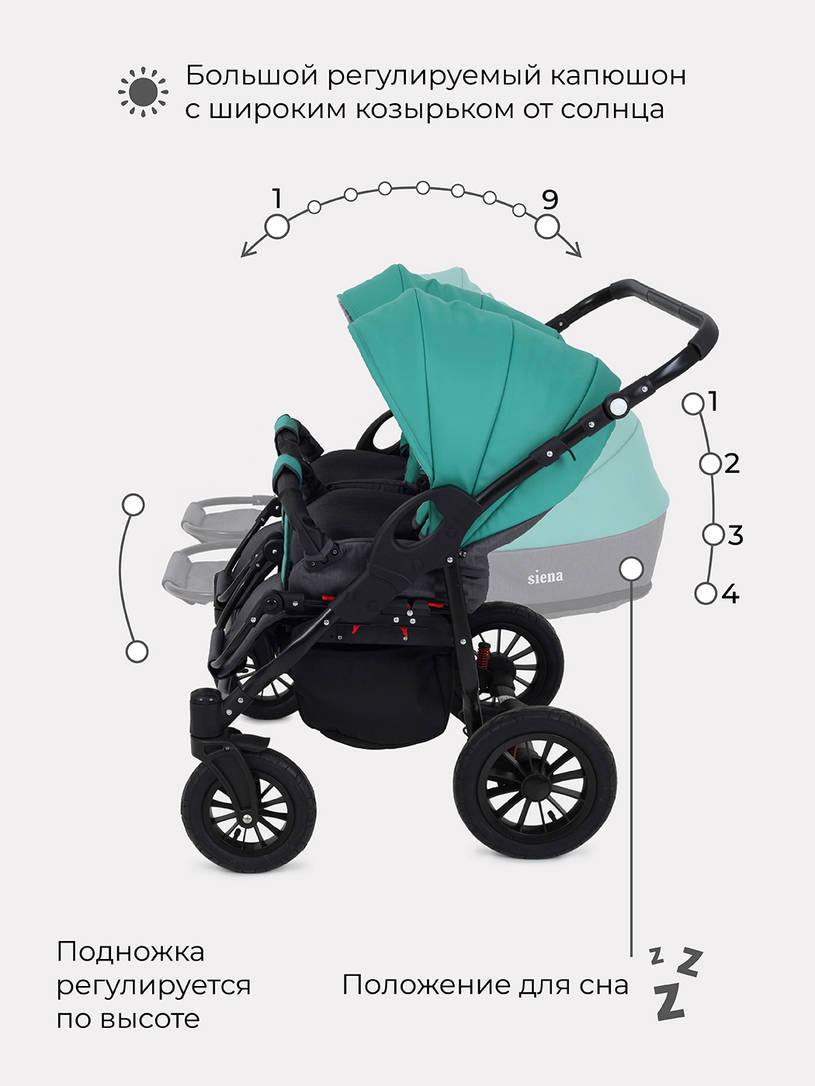 Коляска для двойни 2 в 1 Rant Siena Duo 11 серый-темно-зеленый