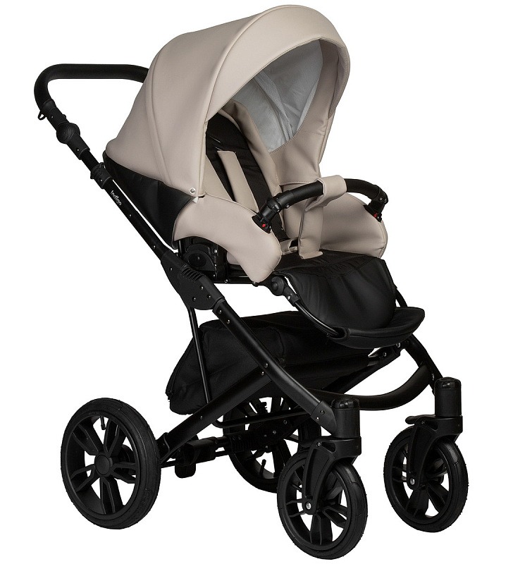 Коляска 2 в 1 Indigo Mio Eco, 04 (Черная кожа + Светло-бежевая кожа)
