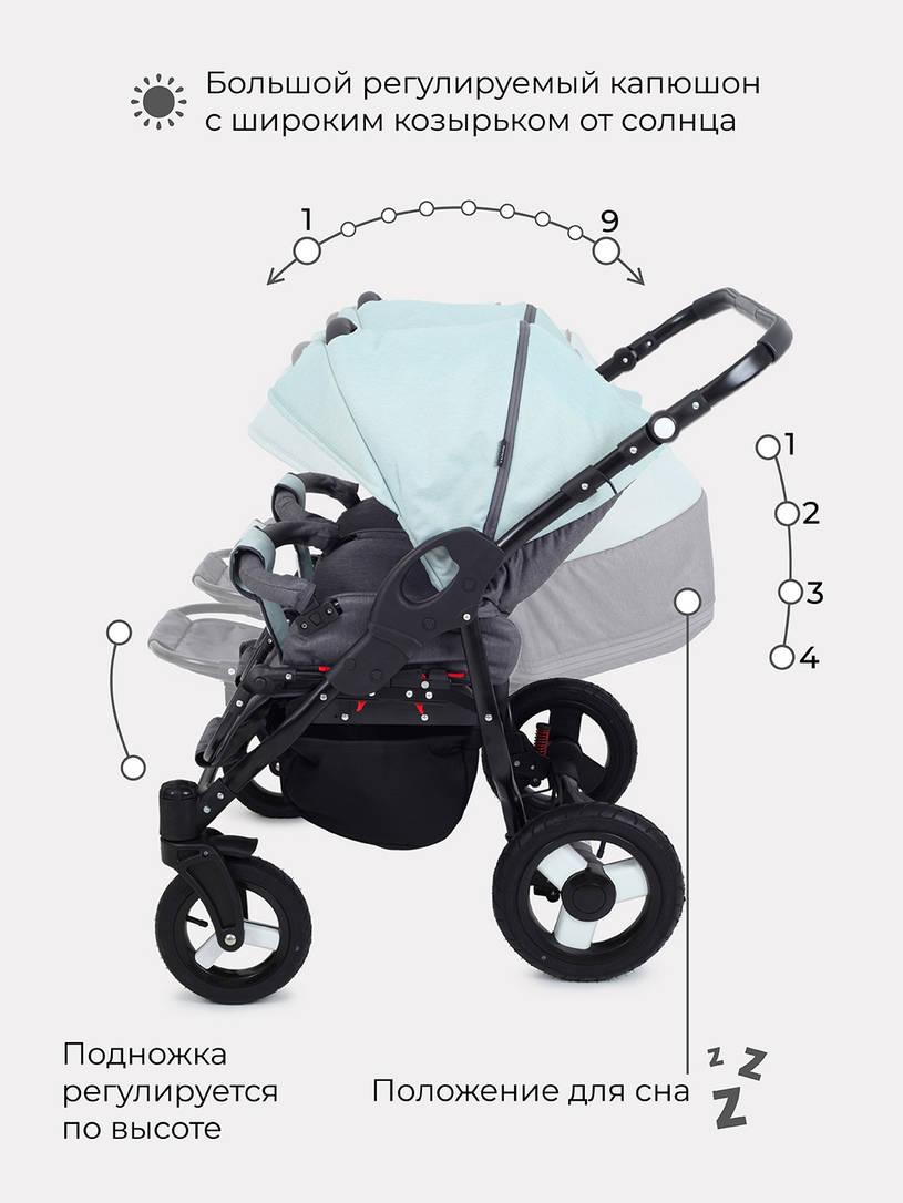 Коляска для двойни 2 в 1 Rant Dream Duo 04 серый-мятный