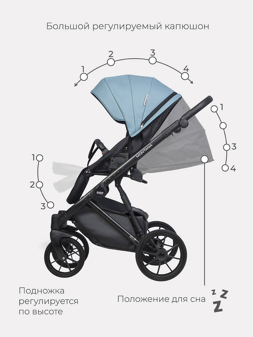 Коляска 2 в 1 Riko Basic Montana Ecco 16 blue, голубой