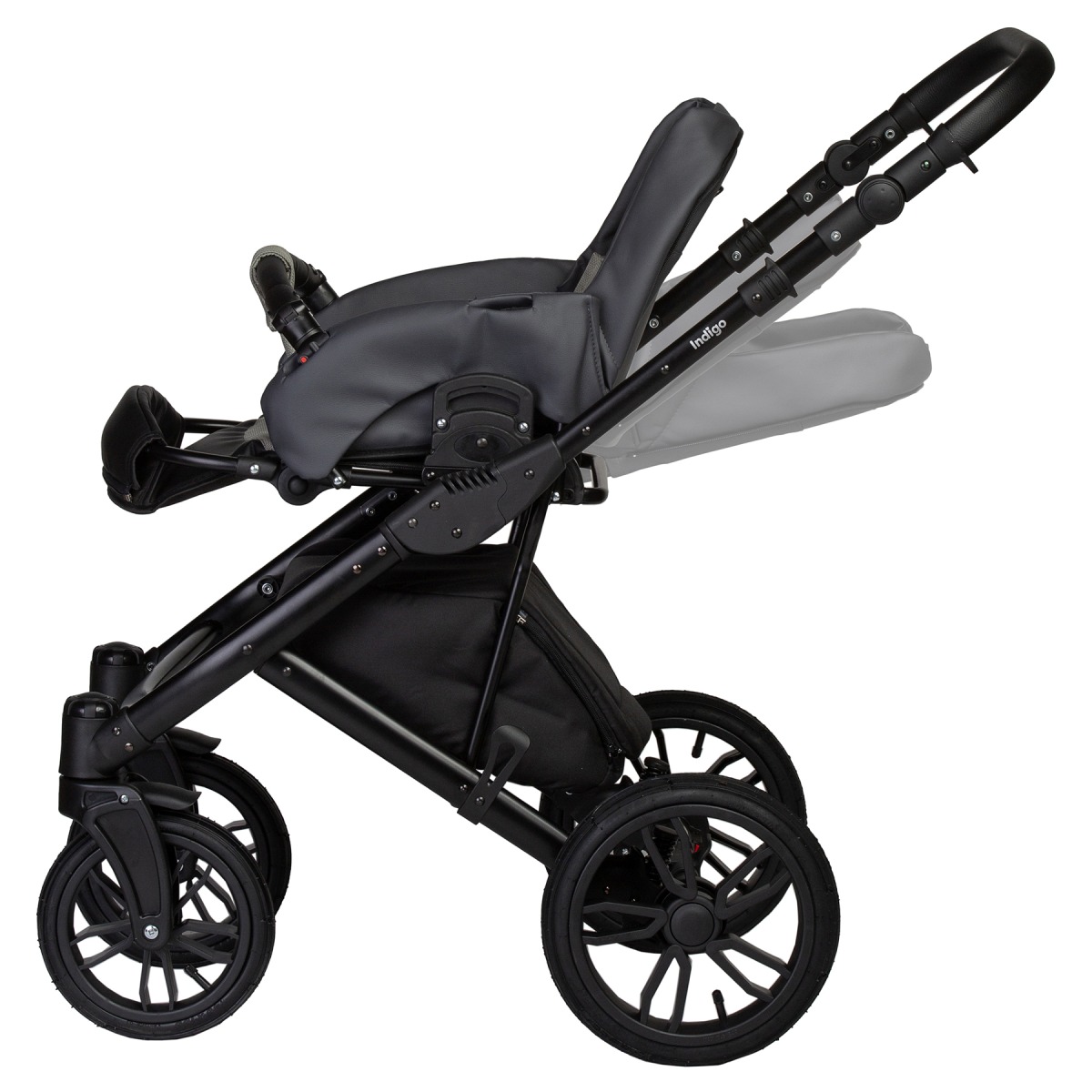 Коляска 2 в 1 Indigo Mio S, 05 (Темно-серая кожа + Зеленый)