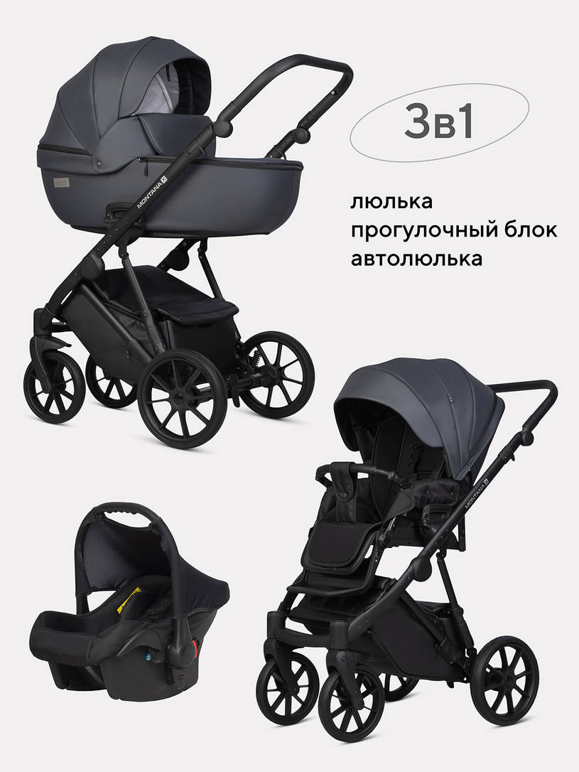 Коляска 3 в 1 Riko Basic Montana X Ecco 24 Graphite