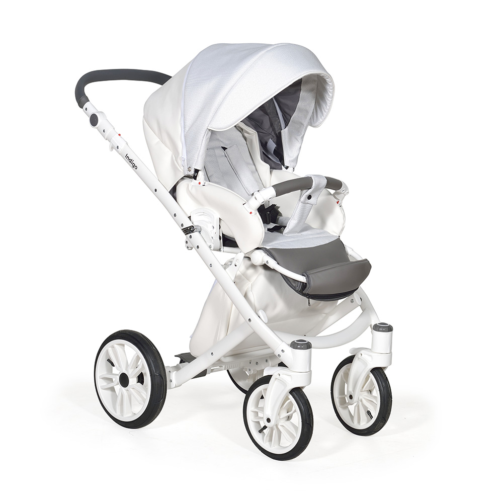 Коляска 2 в 1 Indigo PORTO - Po 07 (белая кожа+белый узор)
