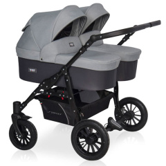 Коляска для двойни 2 в 1 Riko Basic Saxo 02 серый-черный