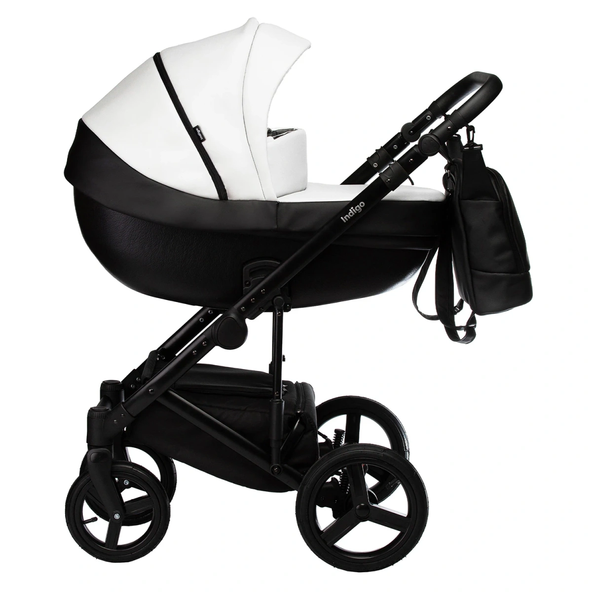Коляска 2 в 1 Indigo TOUR ECO Te 10 (черная кожа+белая кожа)