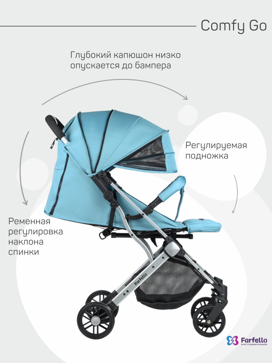 Коляска детская прогулочная Farfello Comfy Go (Smoke mint (серебро))