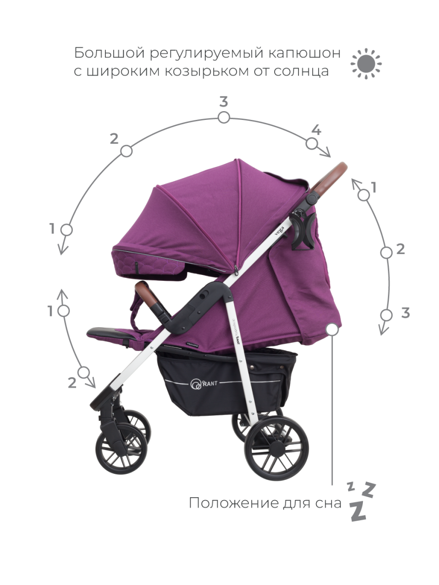 Коляска прогулочная Rant Vega Trends Lines purple (2021). Цвет: Фиолетовый